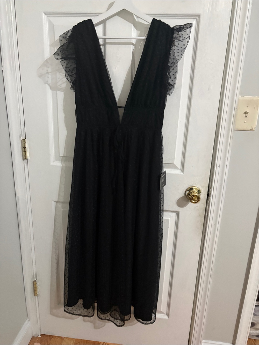 Lulu's Black Polka Dot Mesh Midi Dress